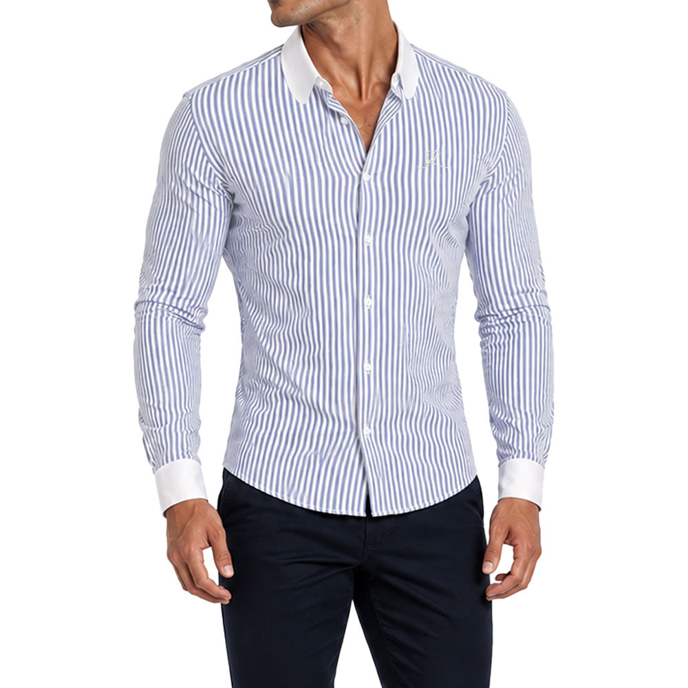 Camisa Slim Heritage Club Collar Shirt Light Blue Stripes