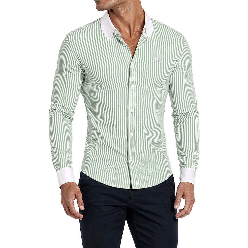 Camisa Slim Heritage Club Collar Shirt Green Stripes