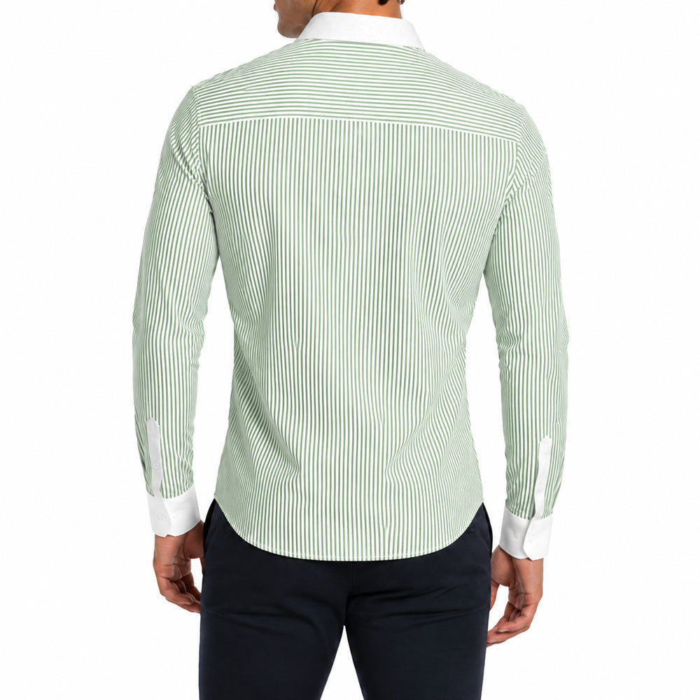 Camisa Slim Heritage Club Collar Shirt Green Stripes