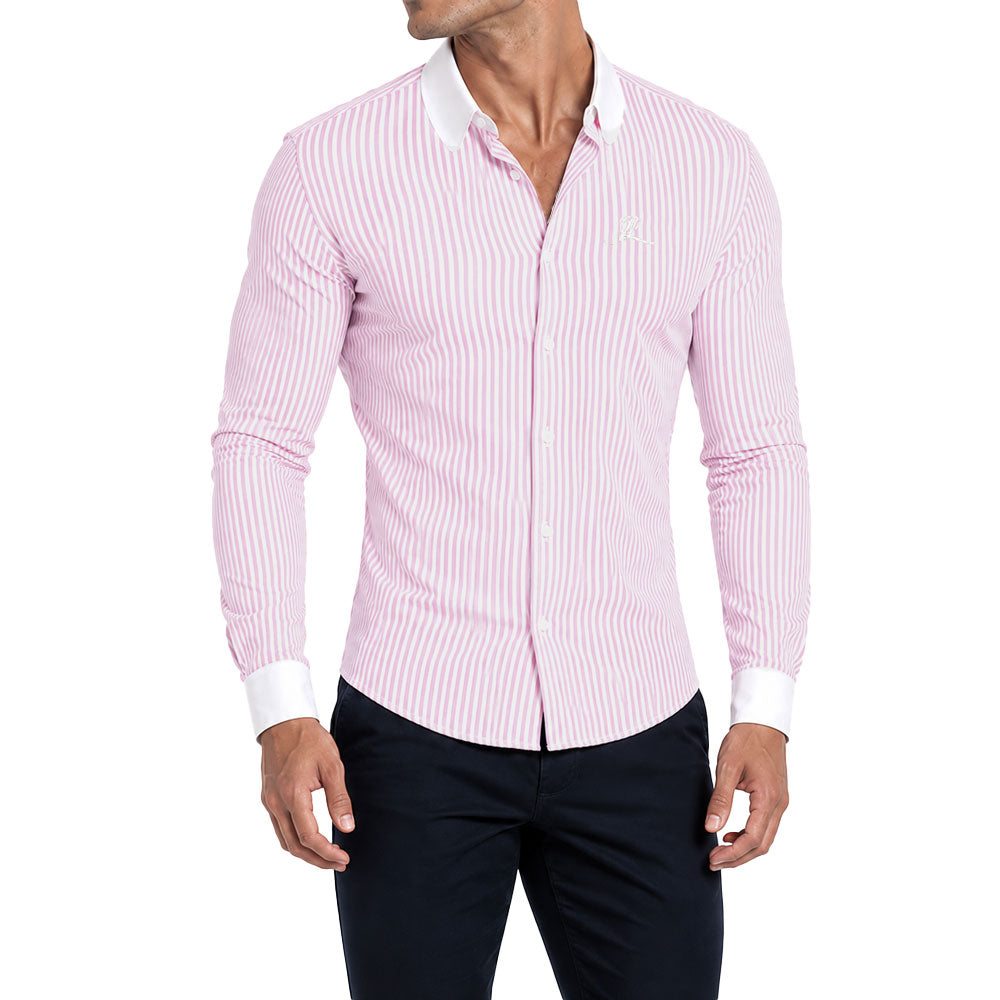 Camisa Slim Heritage Club Collar Shirt Pink Stripes