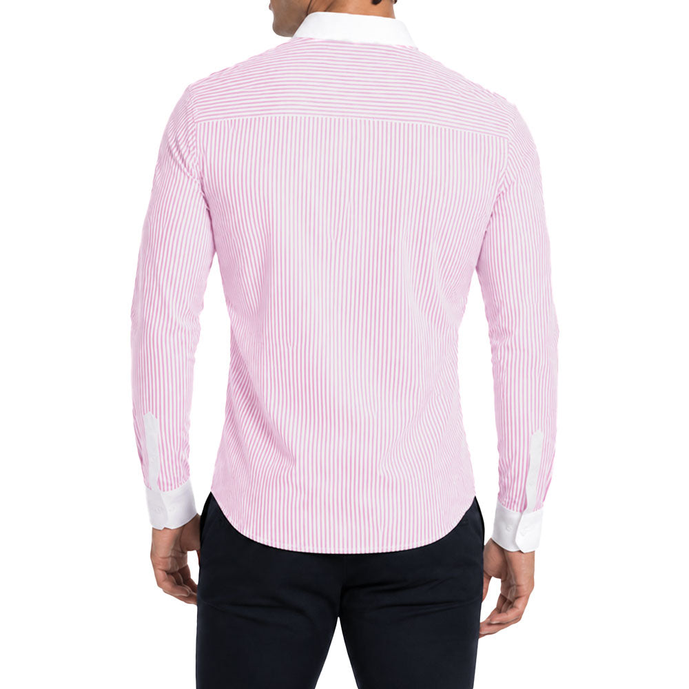 Camisa Slim Heritage Club Collar Shirt Pink Stripes