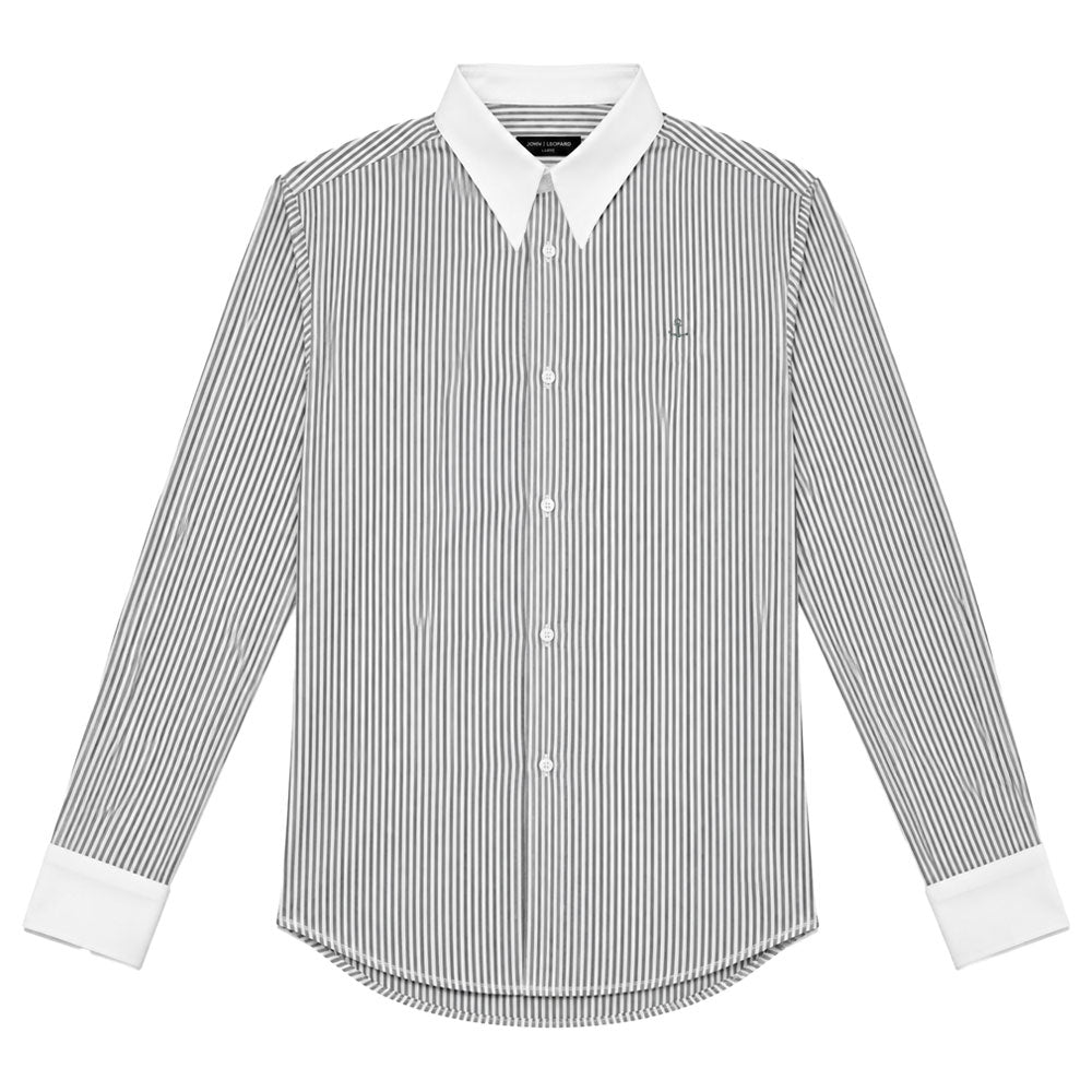 Camisa Slim White Collar Classic Stripe Shirt Gray