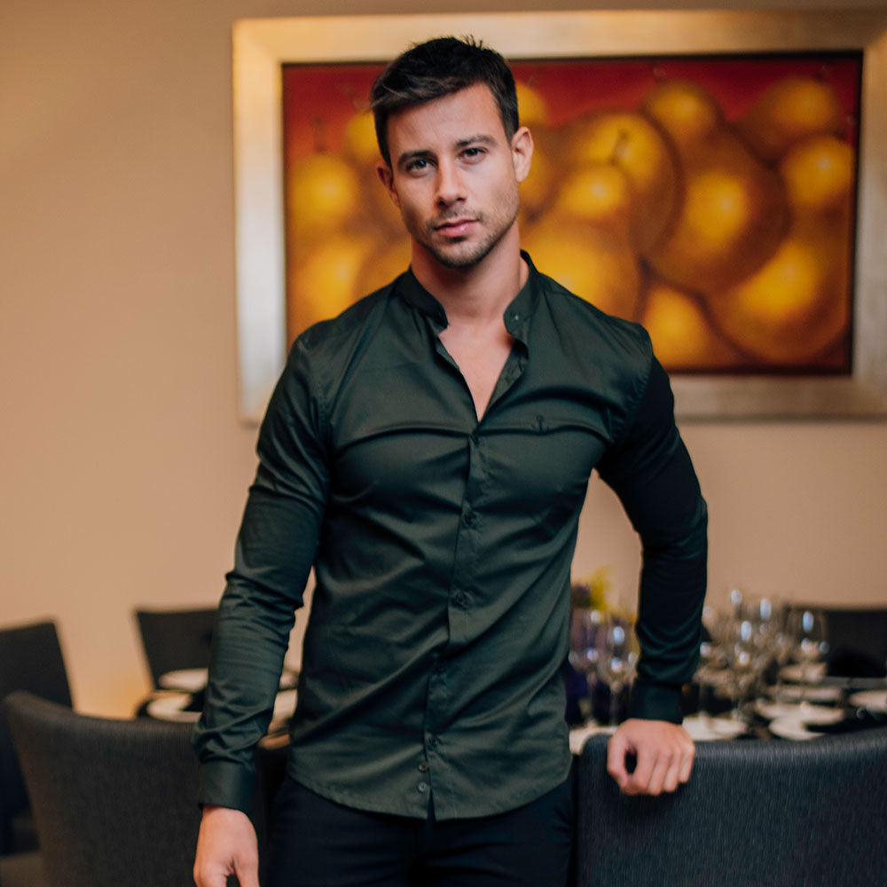 Camisa Oxford Outfit Camisa Verde Militar Hombre Camisa Color