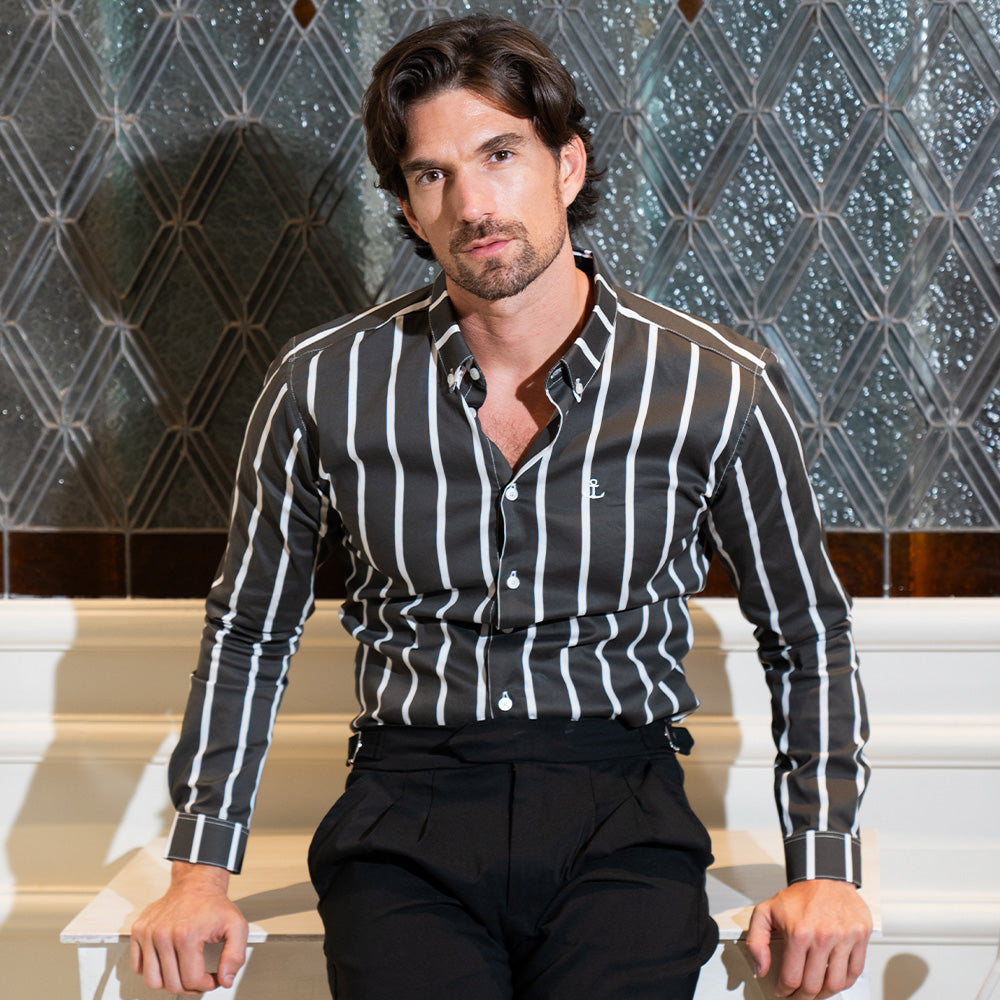 Camisa Slim Fit Light Stripe Dark Gray