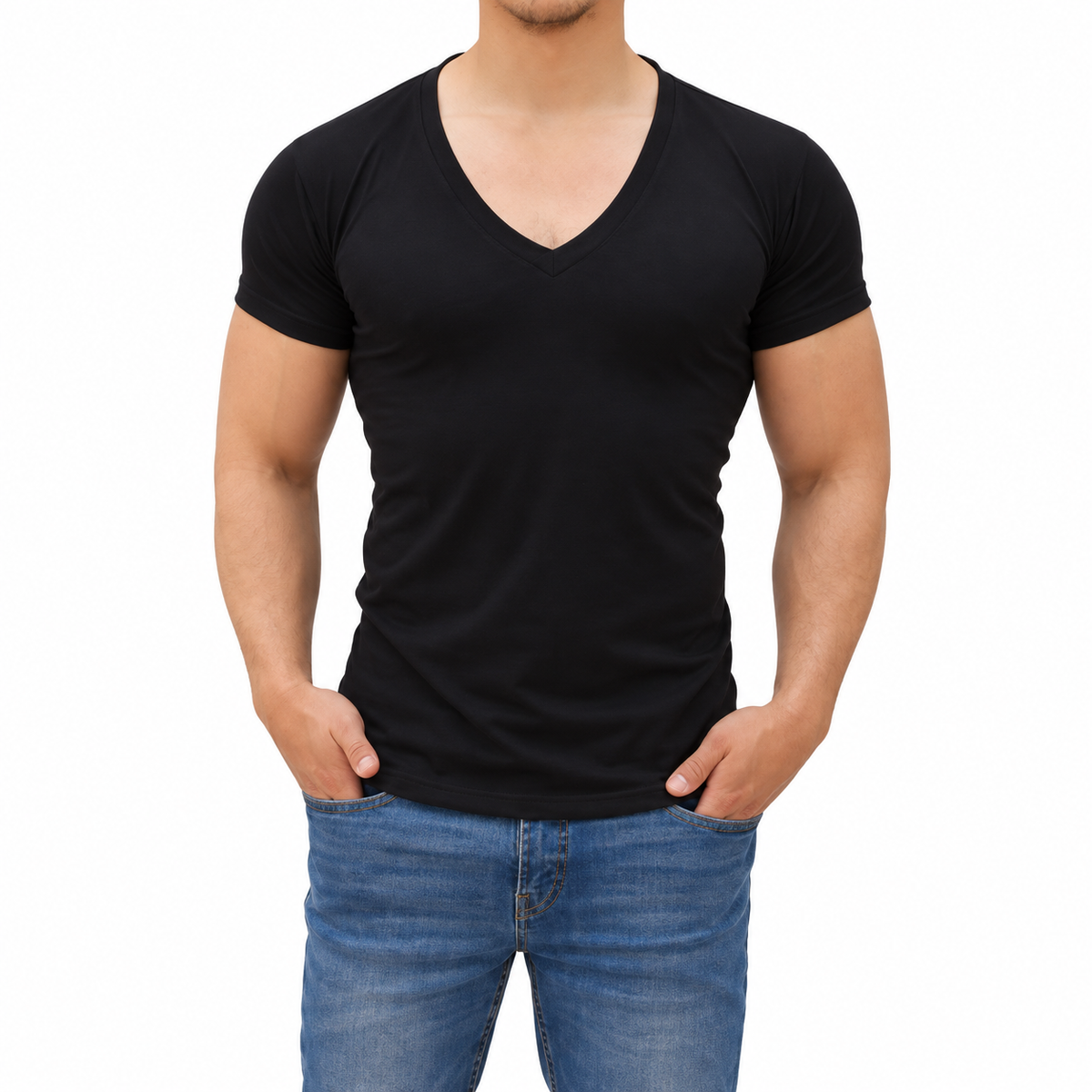 Playera Cuello V Profundo Negra