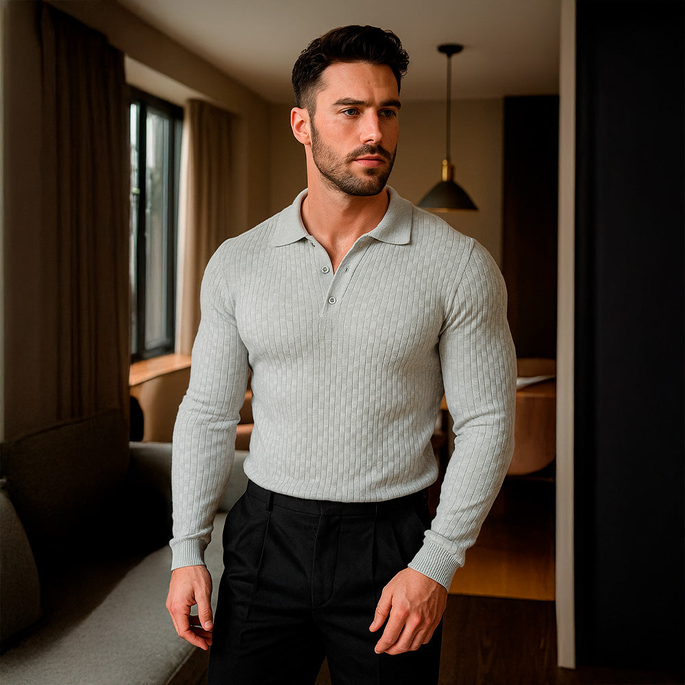 Knitted Connery Polo Manga Larga Light Gray