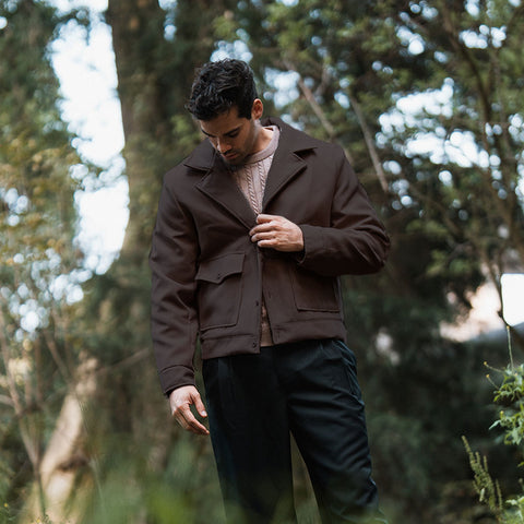 Regent Melton Jacket Boxy Fit Brown