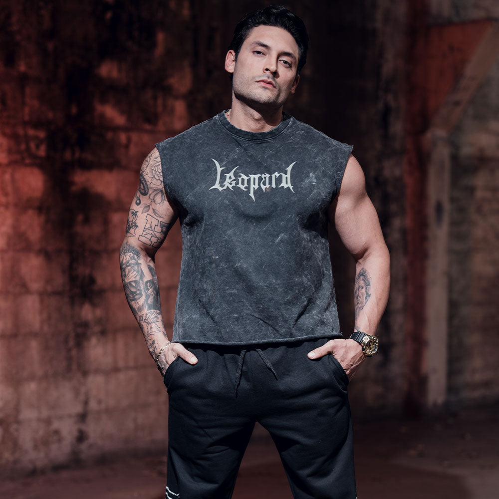 Playera Sleeveless Boxy Fit Dark Series Leopard Acid Wash