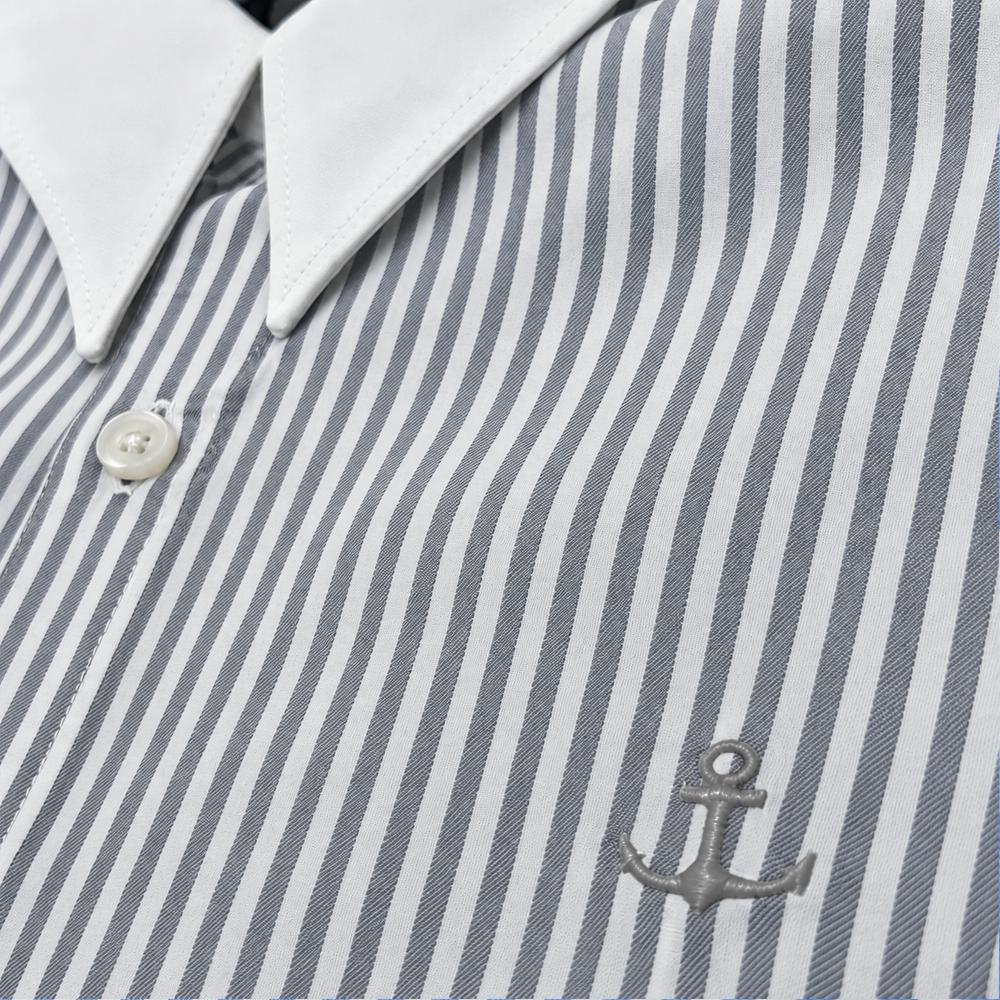 Camisa Slim White Collar Classic Stripe Shirt Gray