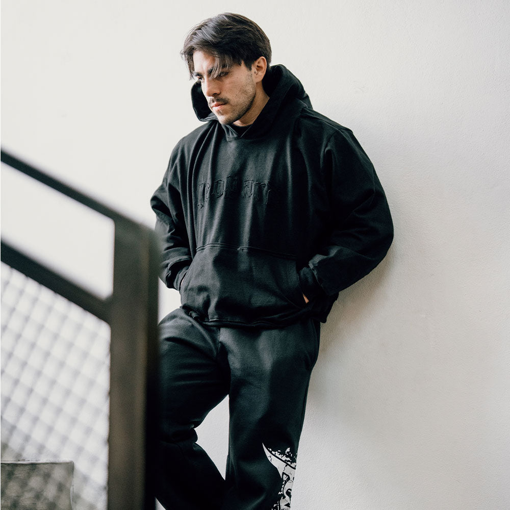 Oversized Hoodie Laser Stitch Black