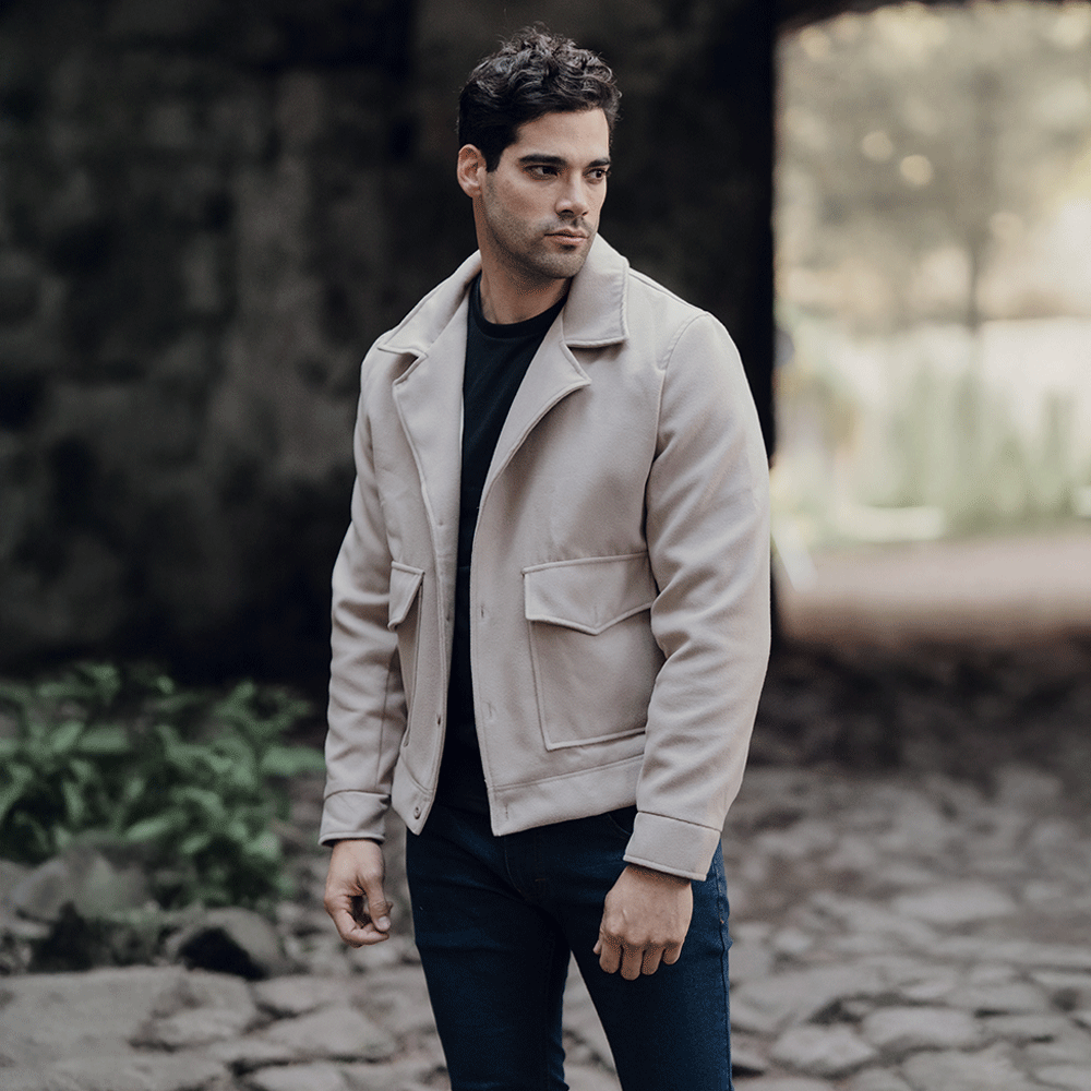 Regent Melton Jacket Boxy Fit Beige Latte