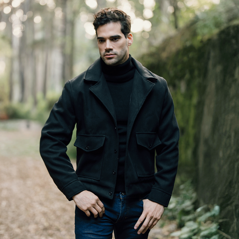 Regent Melton Jacket Boxy Fit Black