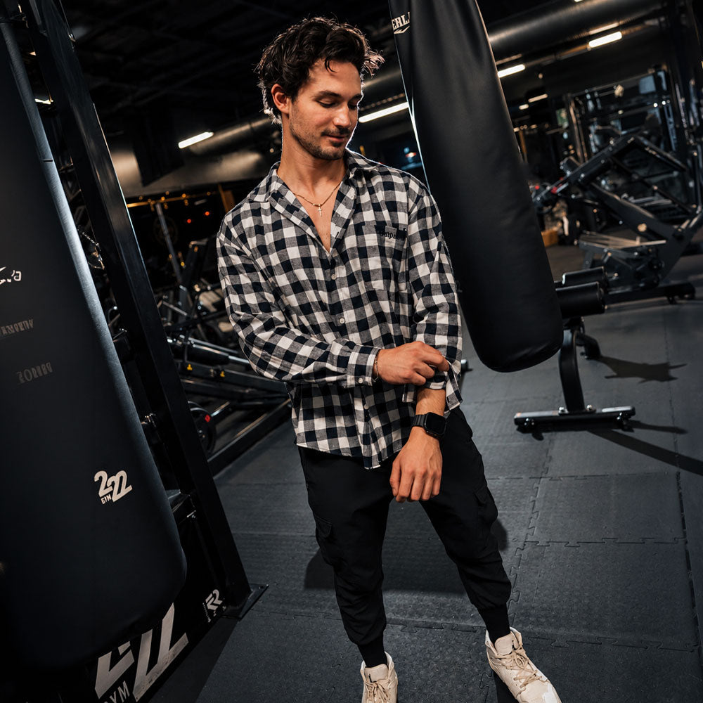 White Navy Flannel Cargo Outfit