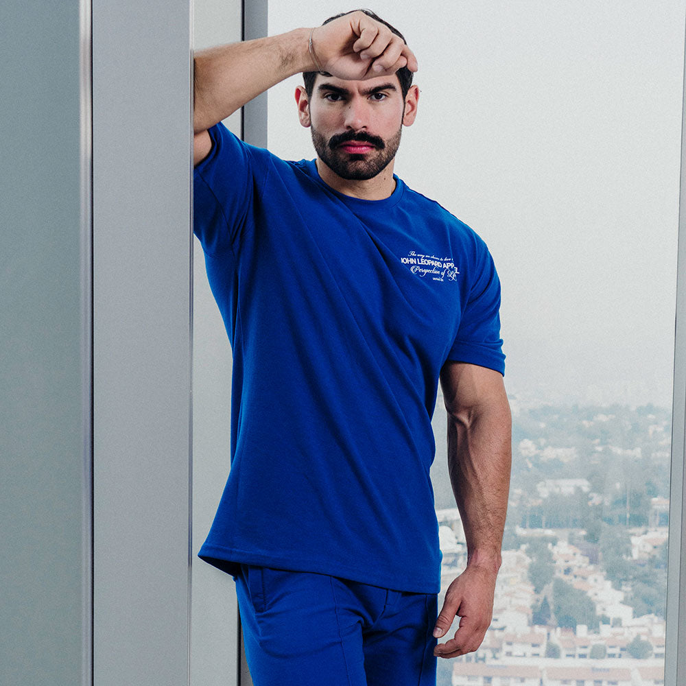 Oversized Royal Blue Perspective Logo White T-shirt