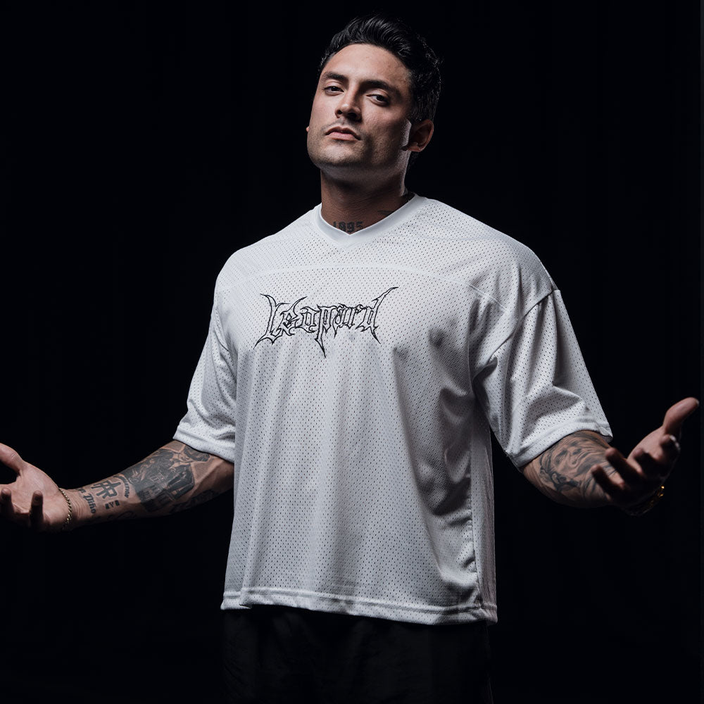 Crop Jersey Oversized White Dark Logo Black