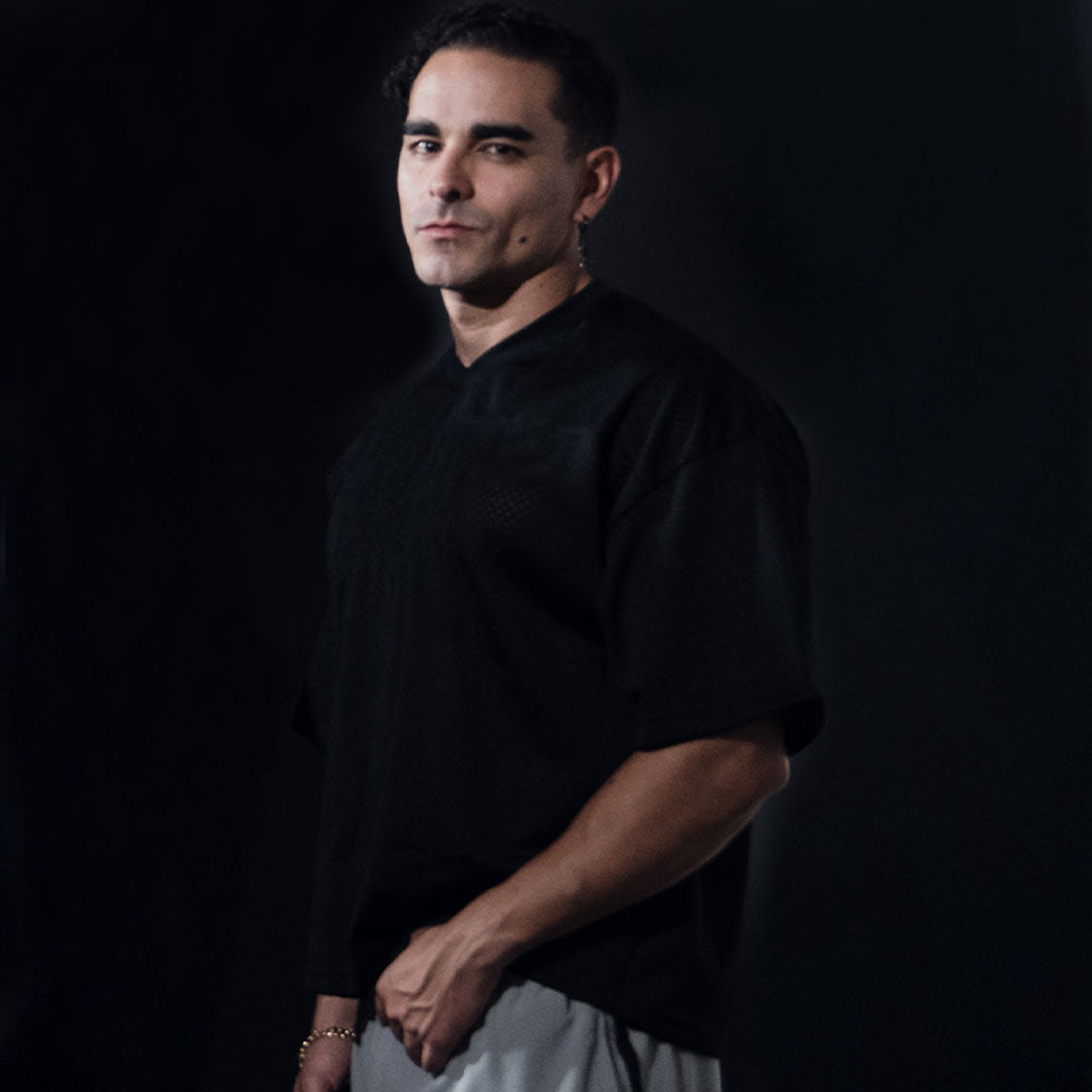 Crop Jersey Oversized Black Dark Logo Black