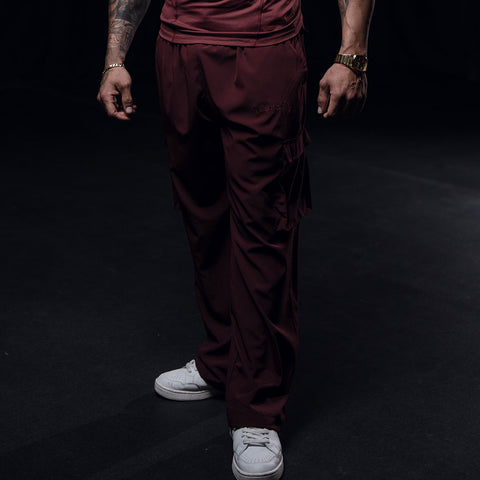Parachute Cargo Track Pants Jogger Trouser Burgundy