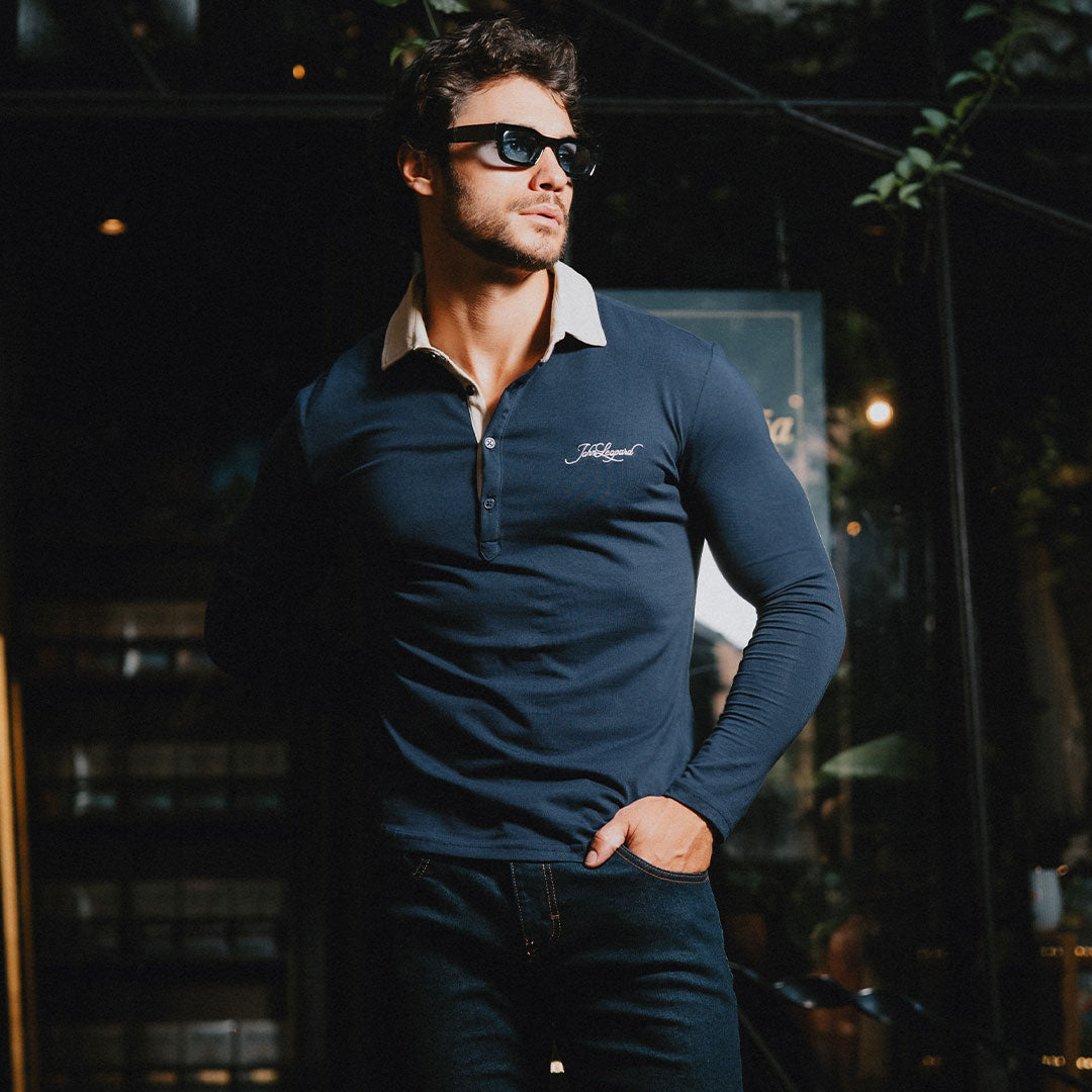 Santos Polo Navy Sand Heritage Logo