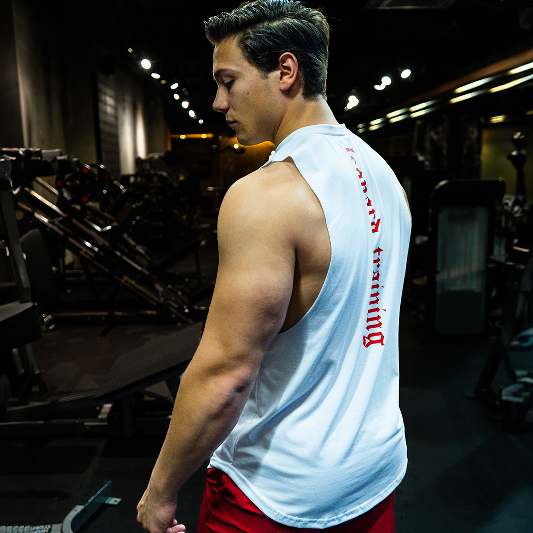 Gym Sleeveless Tee Wine Logo Stripes Black