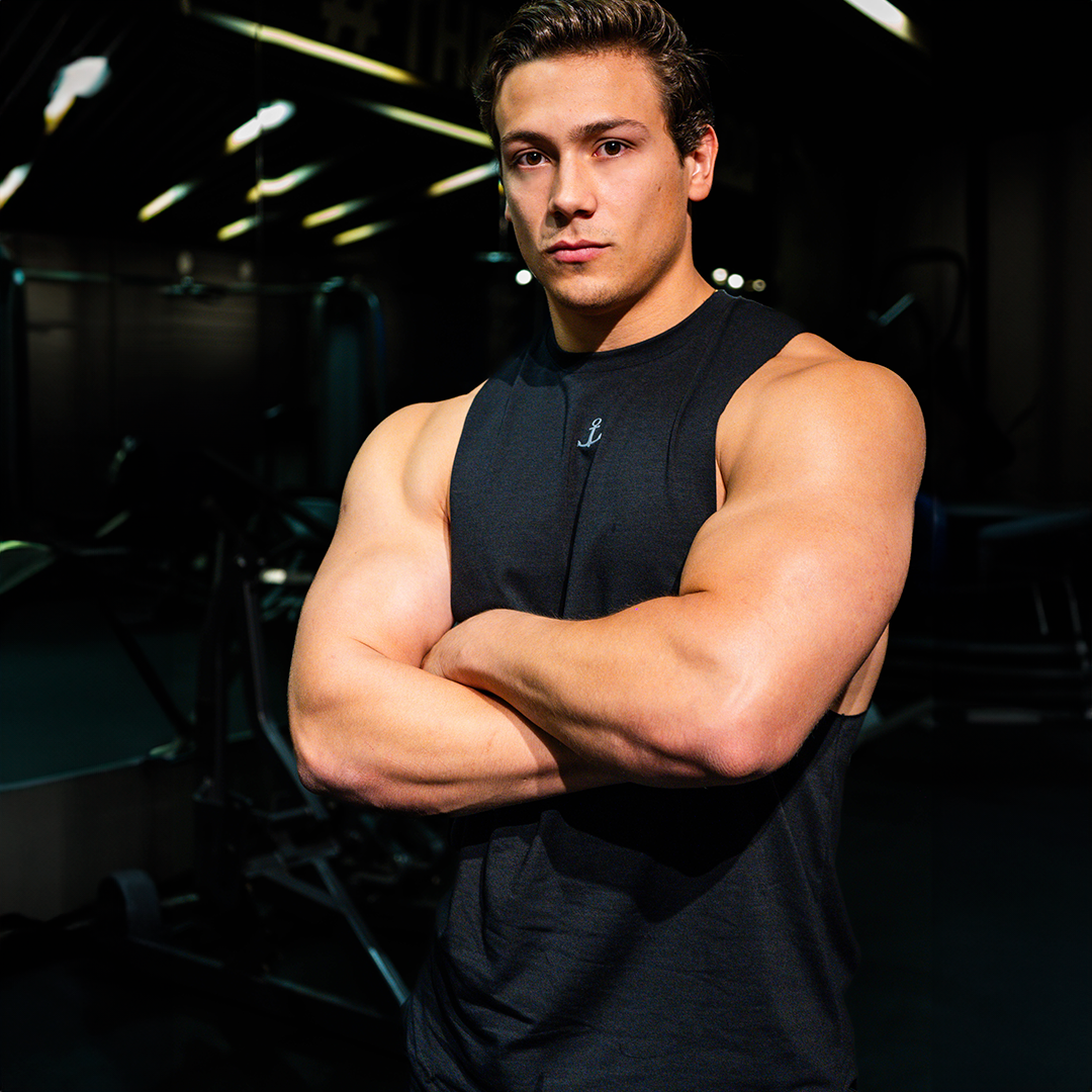 Gym Sleeveless Tee Wine Logo Stripes Black