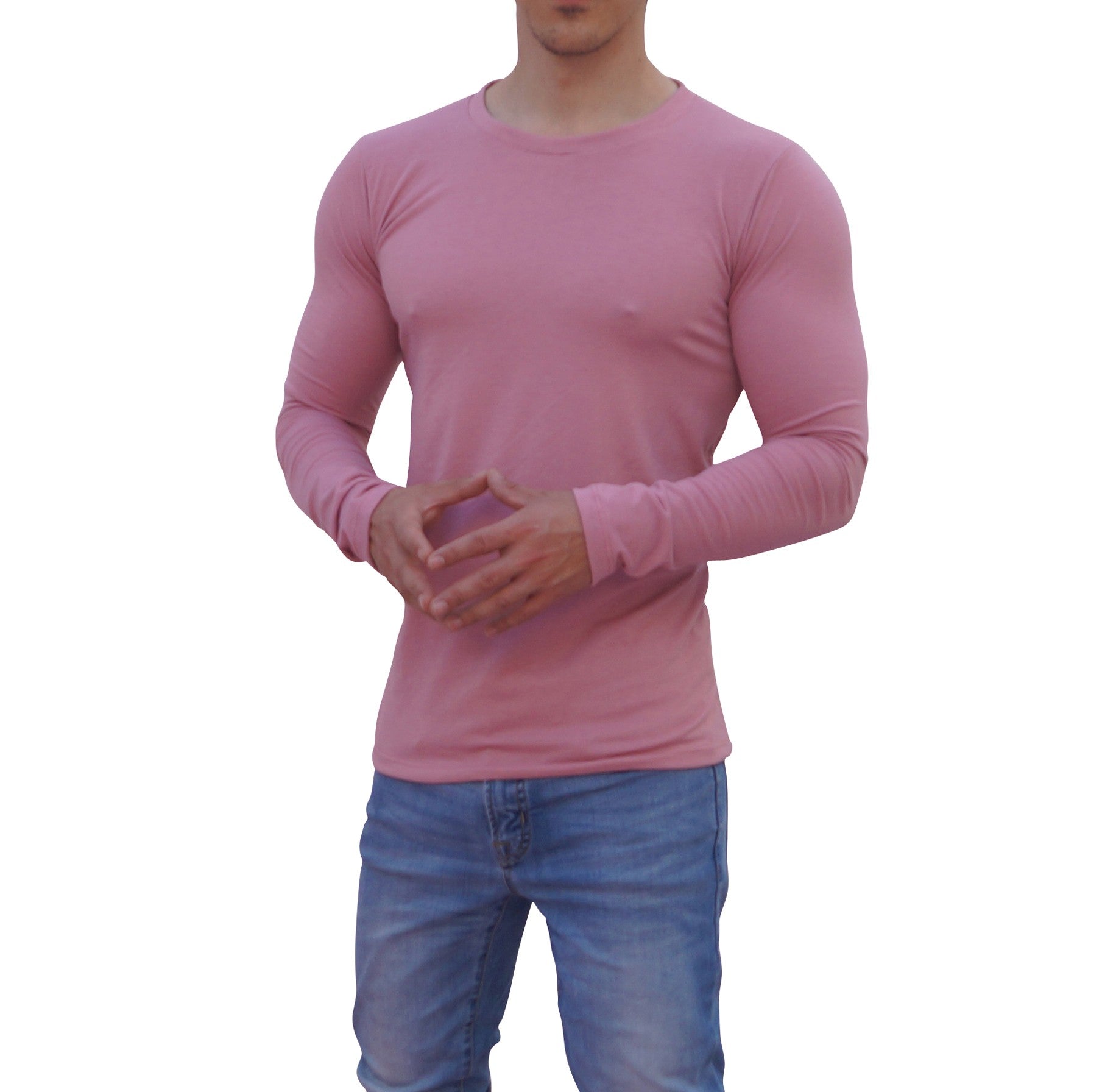 Pink Round Neck Long Sleeve T-shirt