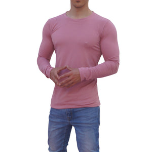 Pink Round Neck Long Sleeve T-shirt