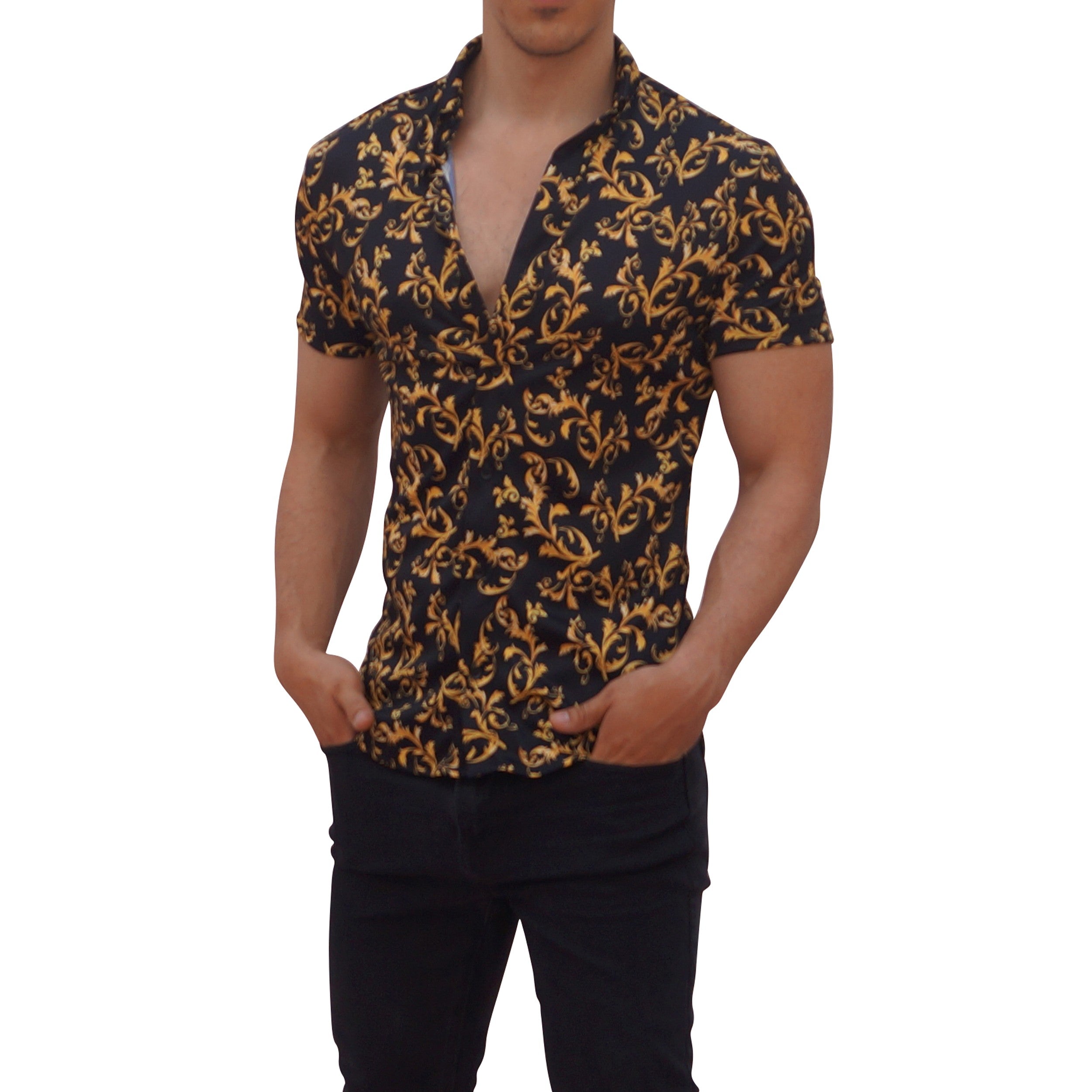 Camisa Negra Manga Corta Barroque Negro