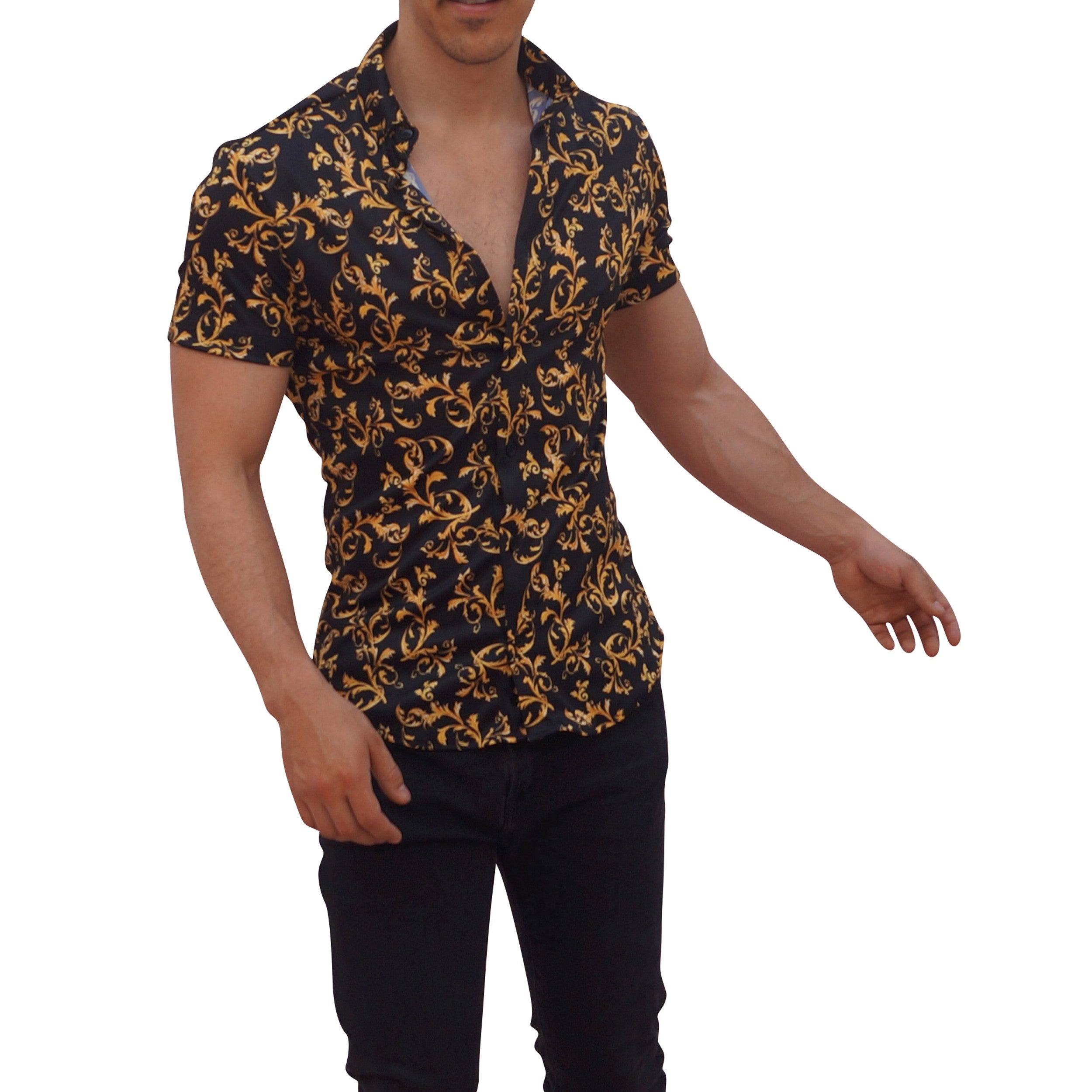 Camisa Negra Manga Corta Barroque Negro