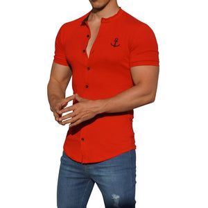 Grandad Jersey Shirt Red Logo Black Short Sleeve 