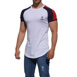 White Short Sleeve Raglan T-shirt with Red Stripe