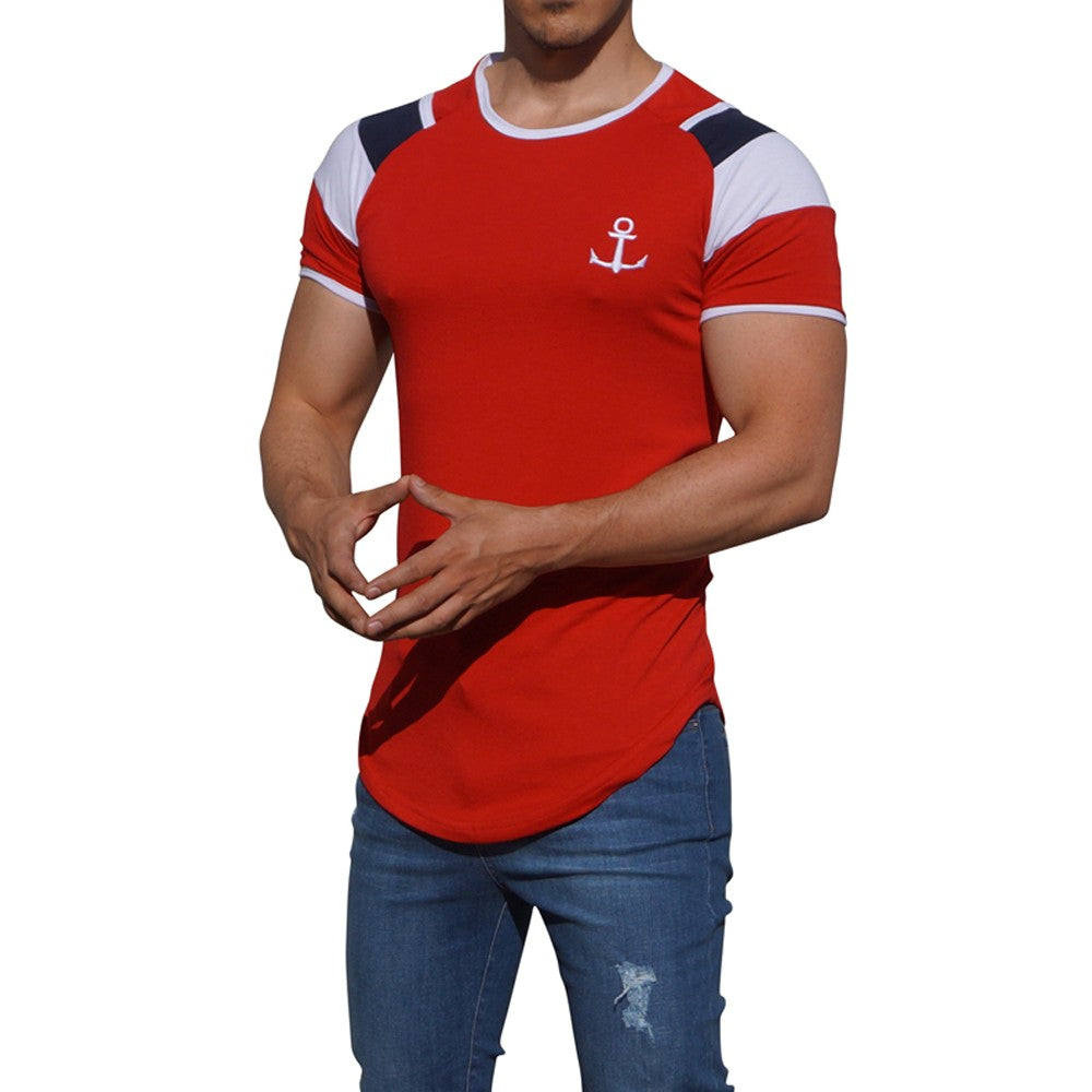 Red Short Sleeve Raglan T-shirt White Bar
