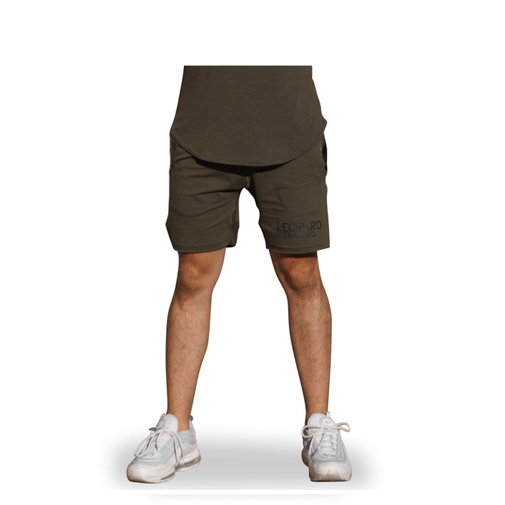 Gym Shorts Military Green Logo Stripes Black