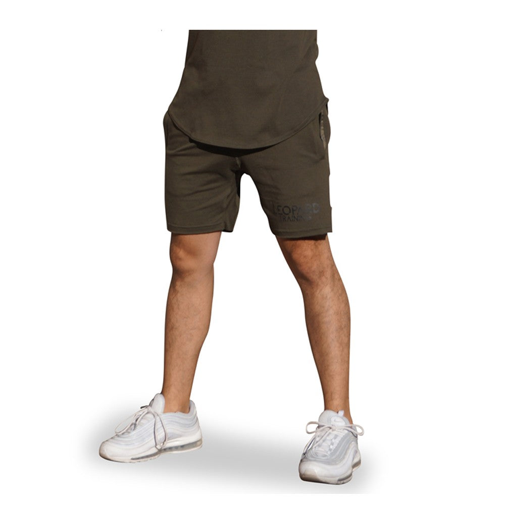 Gym Shorts Military Green Logo Stripes Black