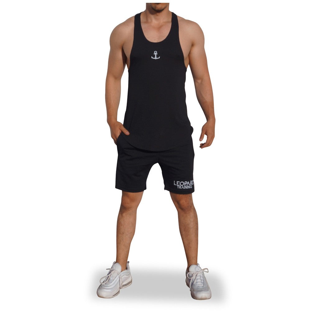 Gym Stringer Tank Negro Ancla Blanca