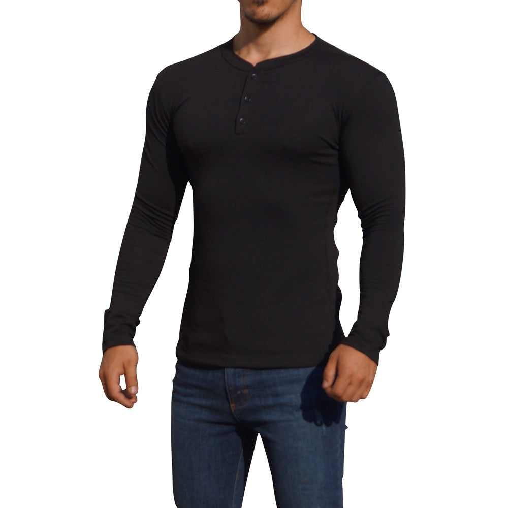 Black Long Sleeve Henley T-shirt