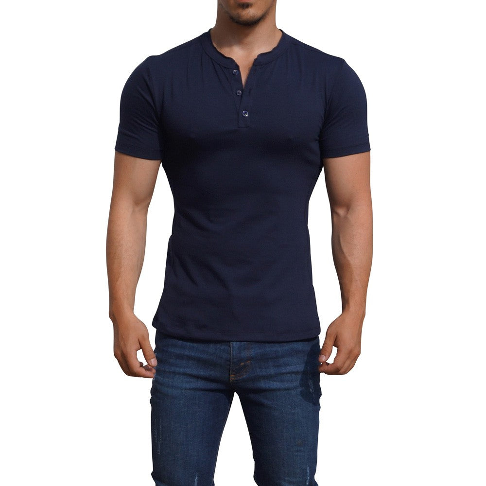 Navy Short Sleeve Henley T-shirt