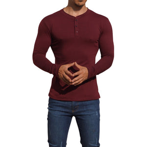 Playera Henley Manga Larga Vino