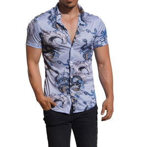 Camisa Manga Corta Japanese Dragon Azul