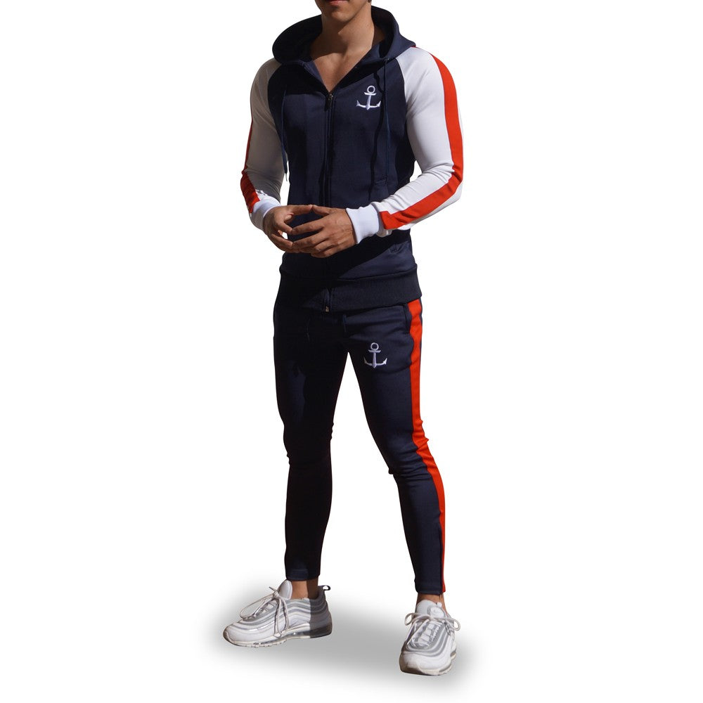 Delta Tracksuit Marino Manga Blanca Franja Roja