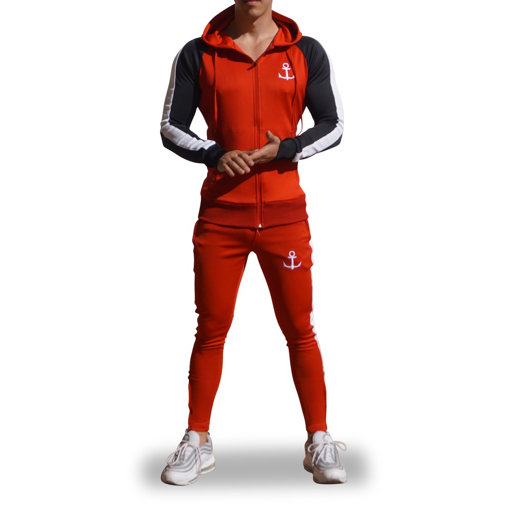 Delta Tracksuit Red Black Sleeve White Stripe