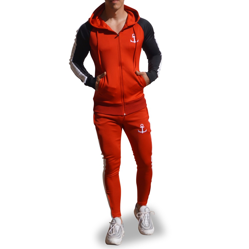 Delta Tracksuit Red Black Sleeve White Stripe