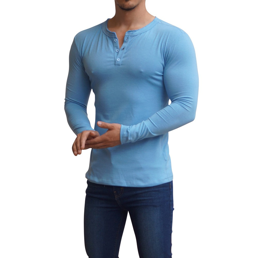 Light Blue Long Sleeve Henley Shirt