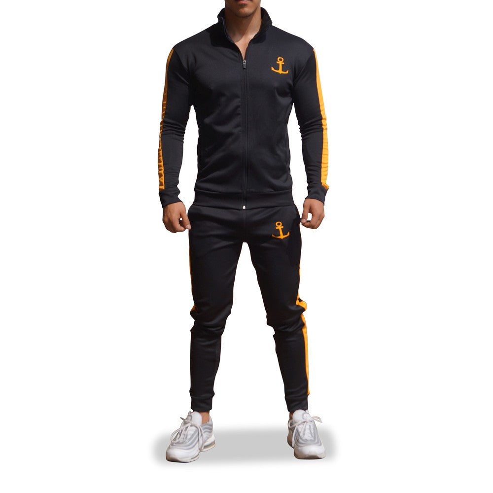 Elite Track Suit Pants Negro Franja Amarilla