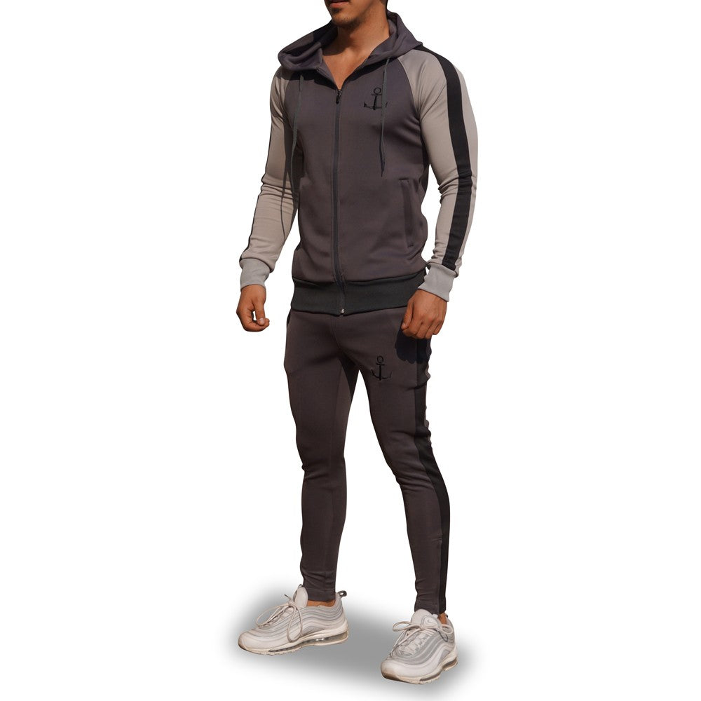 Delta Tracksuit Oxford Manga Gris Claro Franja Negra