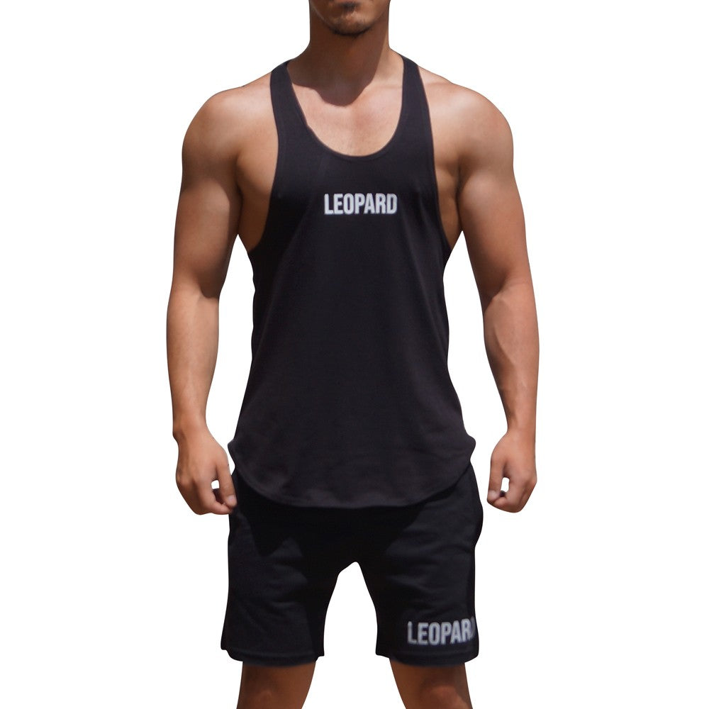Gym Stringer Tank Negro Logo Blanco