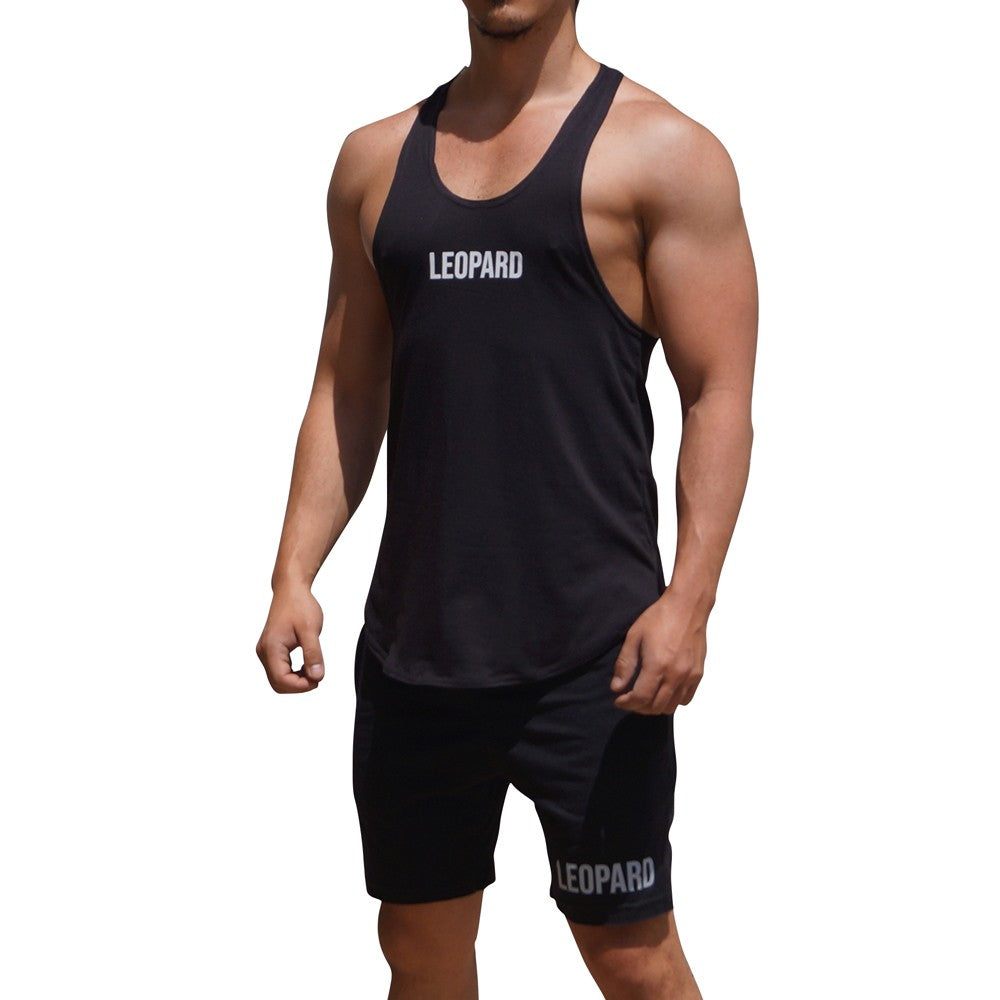 Gym Stringer Tank Negro Logo Blanco