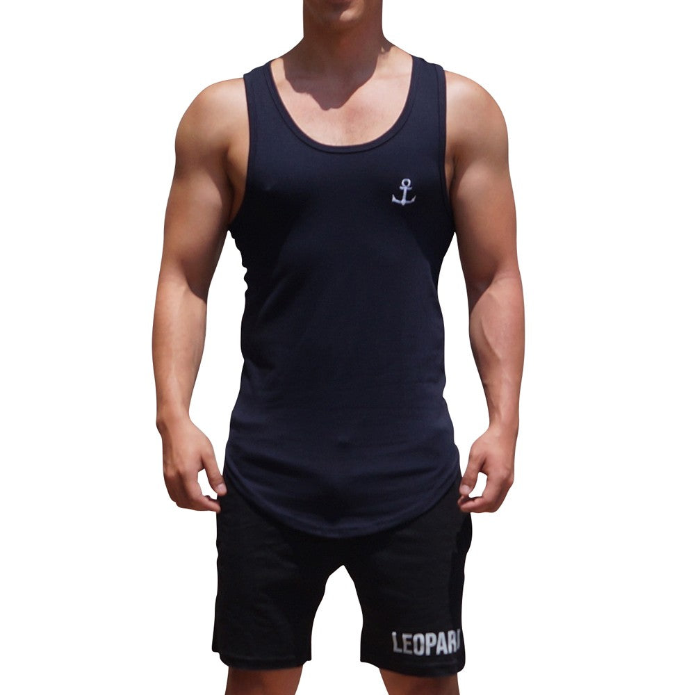 Gym Core Tank Marino Ancla Blanca Bordada