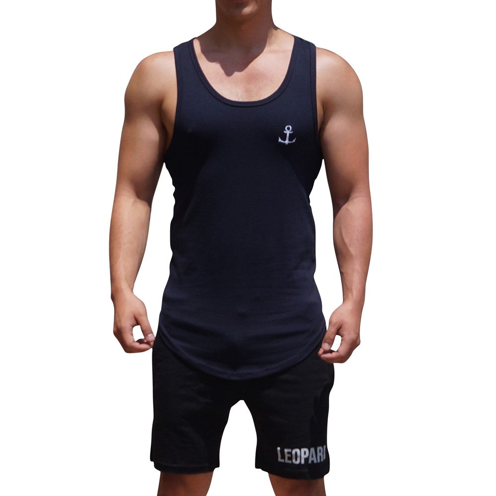 Gym Core Tank Marino Ancla Blanca Bordada
