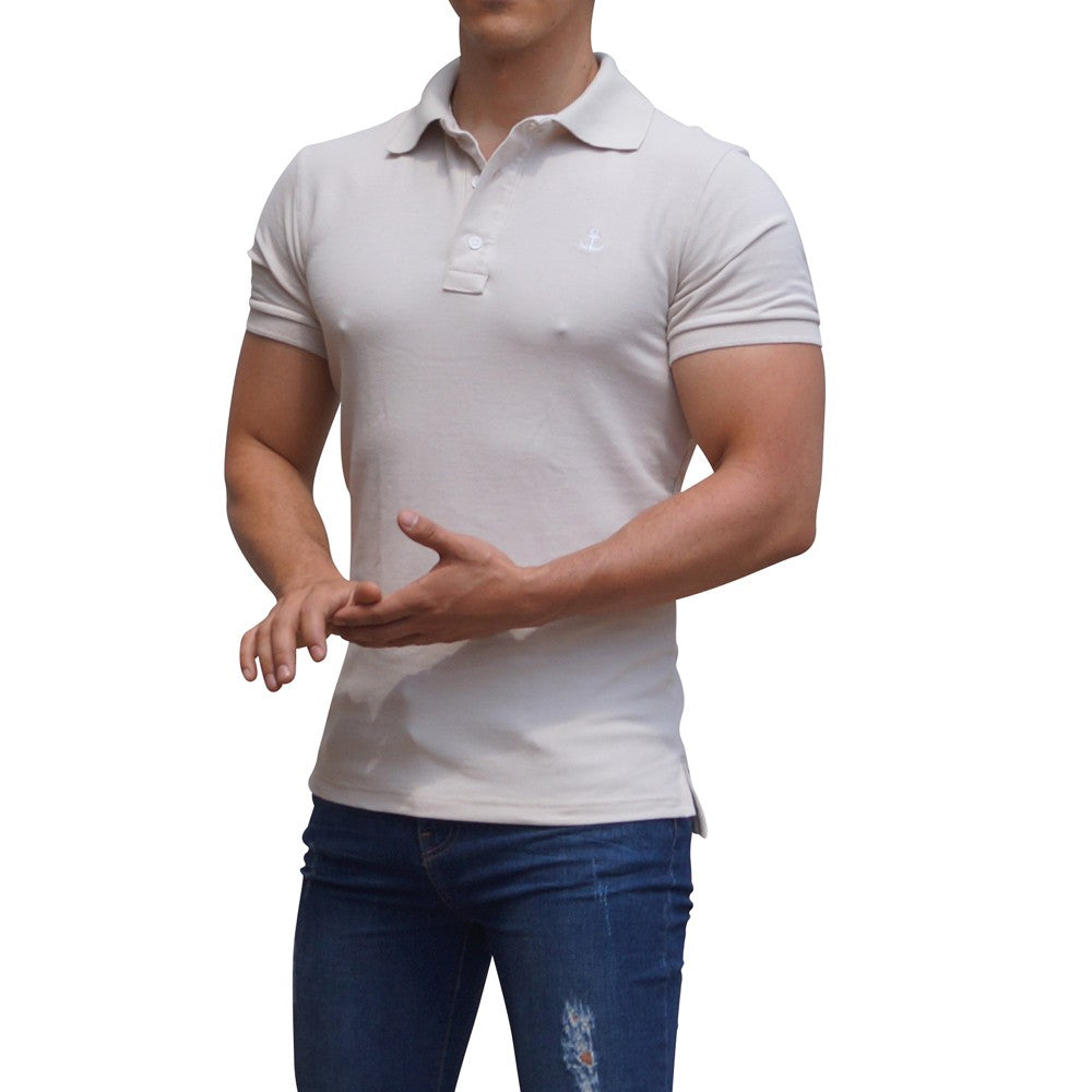 Cream Polo Shirt White Logo Short Sleeve Cream