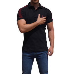 Polo Ranglan Negra Mangas Negro Logo Vino